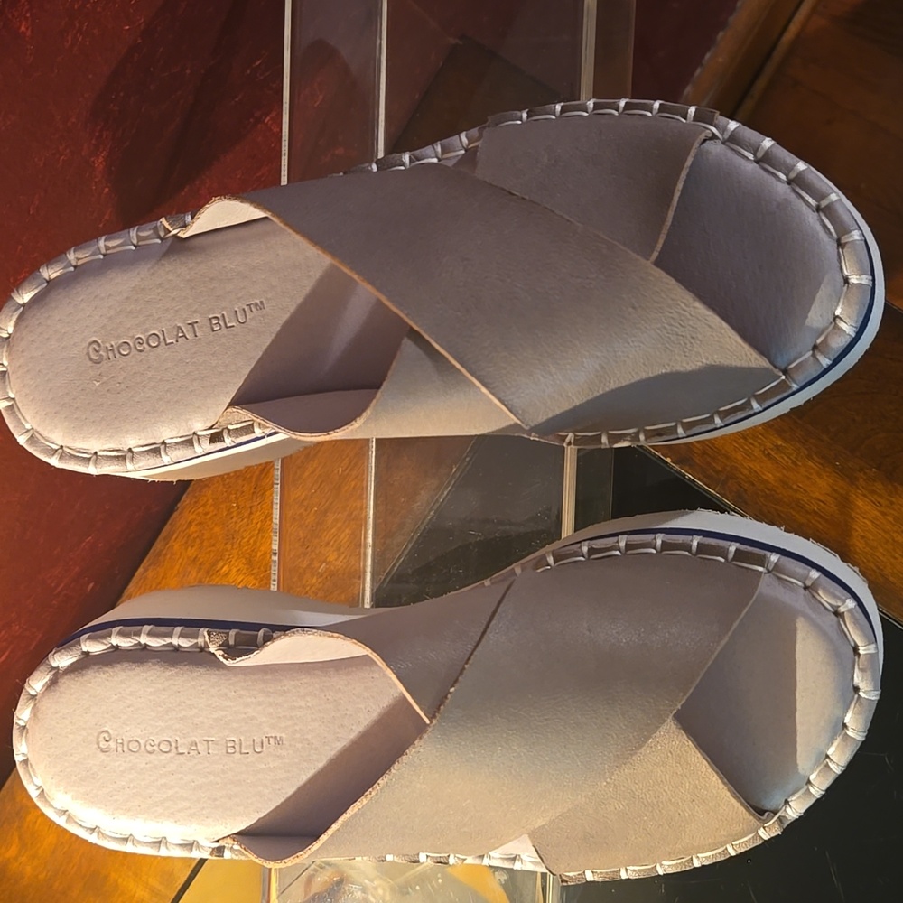 Chocolate Blu Magic Platform Slide Sandal In Gunmetal Leather Size 36 (6) - Picture 5 of 9
